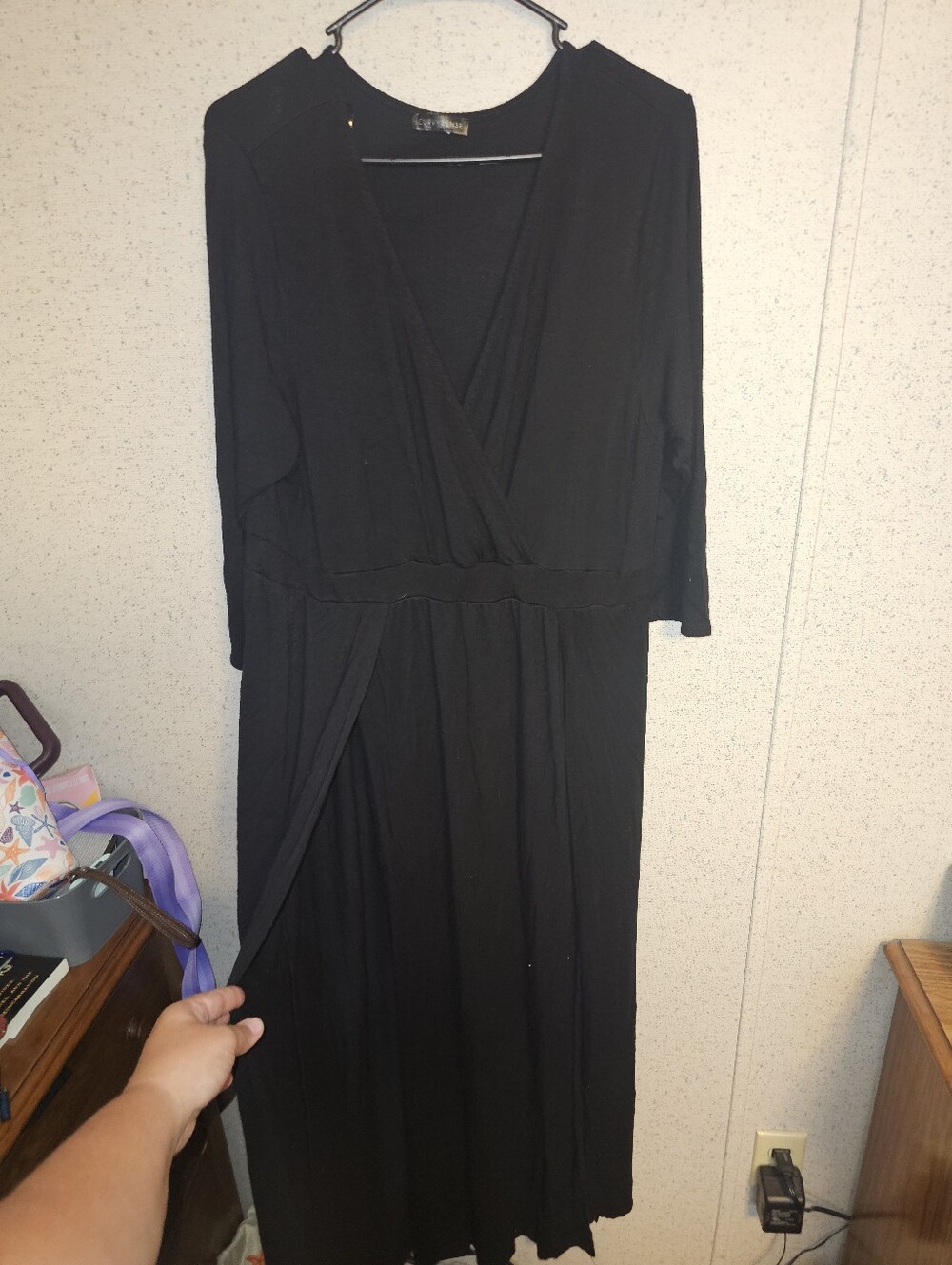Black Women's Maxi Dress - Classic V-Neck